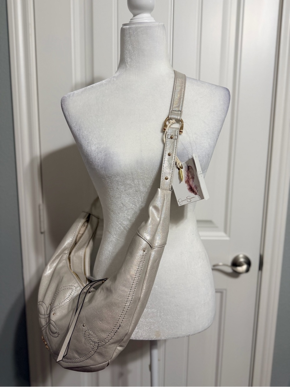 Jessica Simpson Metallic Cream Hobo Shoulder Bag